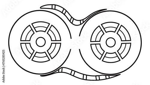 Retro film reel icon isolated on white background for vintage movie production and entertainment industry concept design element