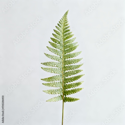 Minimal Single Fern Frond on Clean White Background, Botanical Study Emphasizing Texture and Symmetry