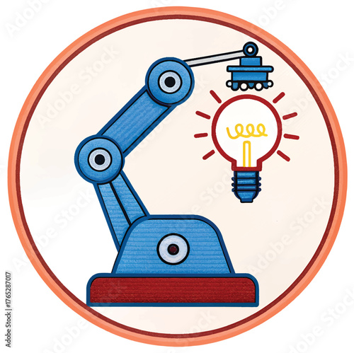 Innovative robotic arm assembling a brilliant idea lightbulb symbolizing creativity and technological advancement in industry