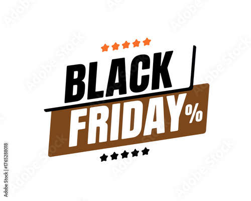 Black friday sale promotion with stars and percentage sign on a brown banner for holiday marketing