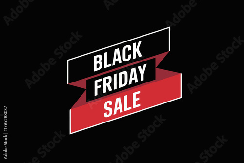 Black friday sale banner with black and red ribbon on a black background for promotional advertising offer