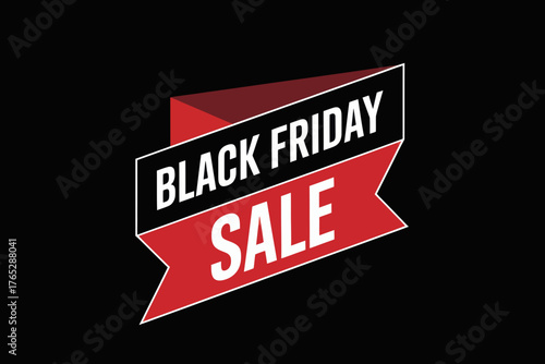Black friday sale banner with red ribbon and black background for advertising and promotion event design