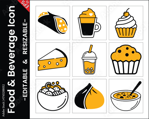 Assorted Sweet And Savory Food Icon Vector Illustration Design Elements Collection