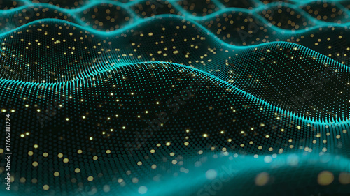 Abstract Wavy Background with Glowing Particles Digital Art and Modern Technology Concept