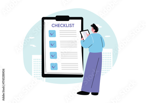 仕事のチェックリストを確認する男性