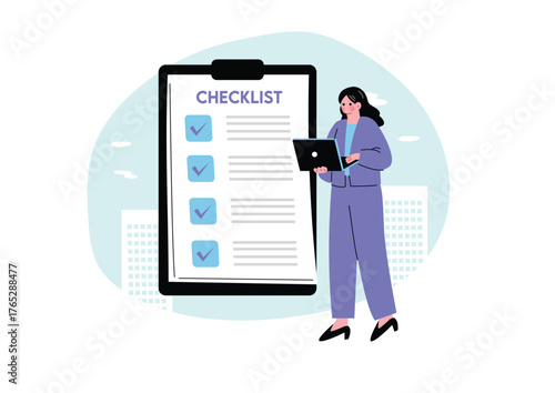 仕事のチェックリストを確認する女性