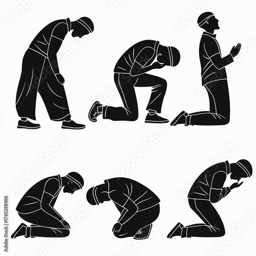 Muslim man praying in different positions prayer islam