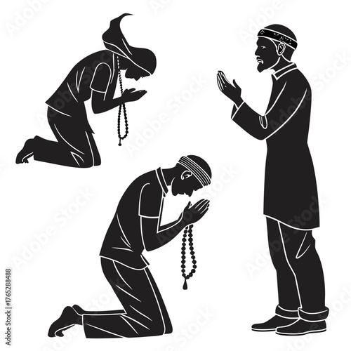 Muslim people praying on white background prayer islamic