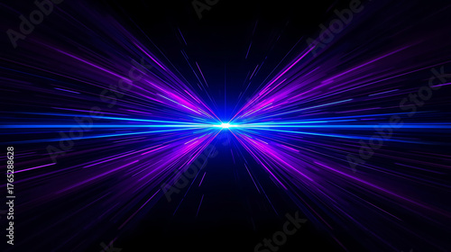 Futuristic light trails with hyper speed technology and cosmic energy effect in purple and blue hues
