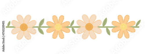 Whimsical springtime flower borders. Hand drawn seamless decorative floral element