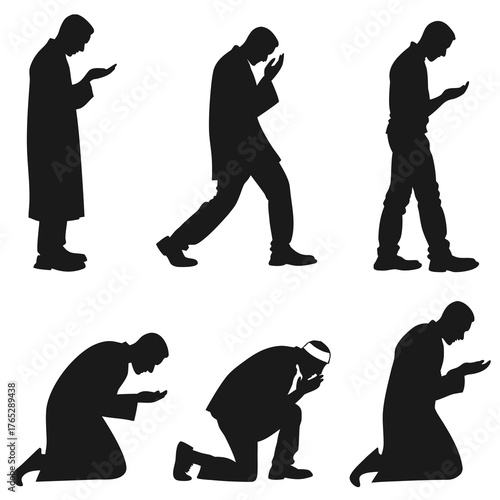 Six Silhouettes of Men Praying in Different Poses prayer