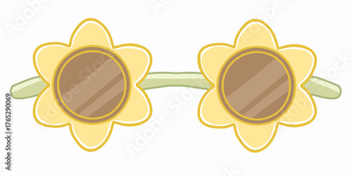 Fun yellow sunflower sunglasses clip art vector Illustration. Hand drawn Bright and sunny flower glasses Illustration