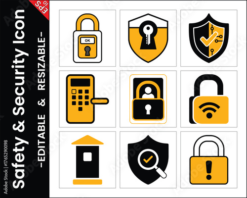 Safety And Security Icon Collection With Locks And Shields Vector Set Protection