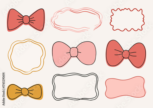 귀여운 리본과 다양한 모양의 프레임 벡터 일러스트레이션 세트로, 디자인에 사랑스러운 포인트를 더할 수 있습니다.