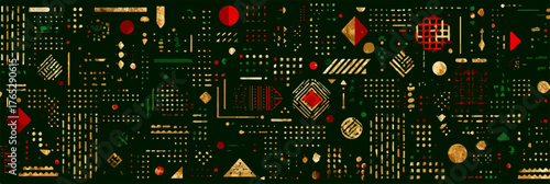 현대적인 기하학적 패턴으로 장식된 벡터 일러스트레이션으로, 추상적인 디자인과 복잡한 디테일이 돋보입니다.