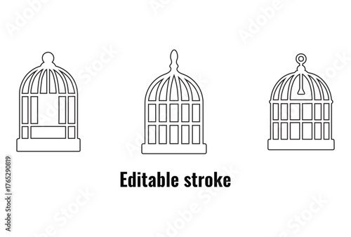 Bird cage editable stroke icon set, locked bird cage vector illustration