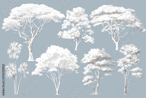 다양한 수목의 형태를 벡터 이미지로 표현하여 디자인 작업에 활용도를 높인 일러스트입니다.