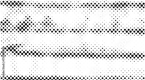 Monochrome halftone pattern on a white backdrop features varying sized black dots arranged in horizontal wavy lines, creating a modern and minimalist design with a textured appearance