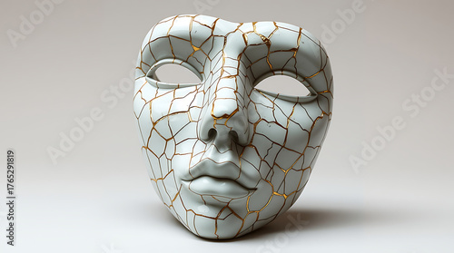 Discover Inner Resilience A Beautiful Kintsugi Mask Symbolizing Healing and Strength After Trauma, Acknowledging Imperfections as Unique Beauty