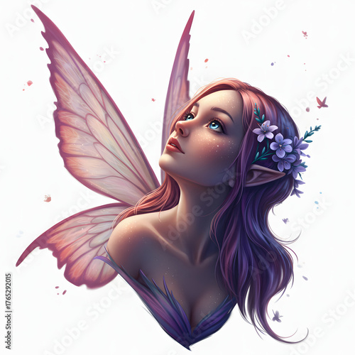 Fairy illustration with floral headpiece and wings