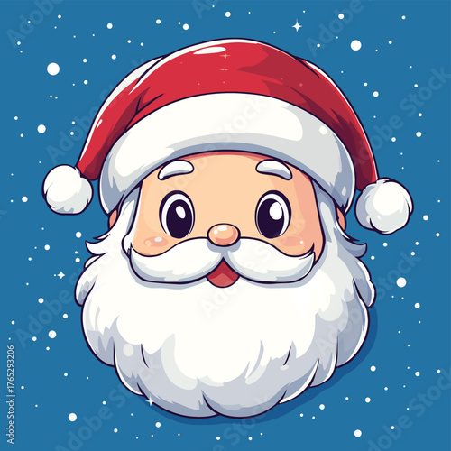 Smiling Cartoon Santa Claus on a Blue Background   , vector style simple color