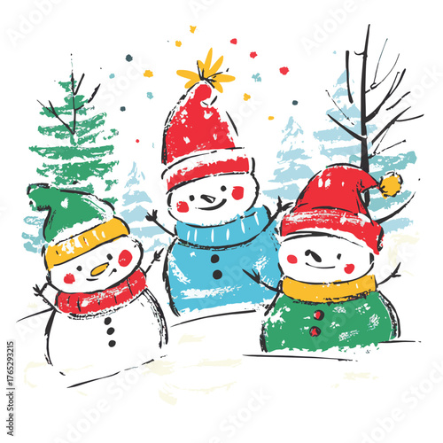 Cute Christmas children's drawing on a white background   , vector style simple color