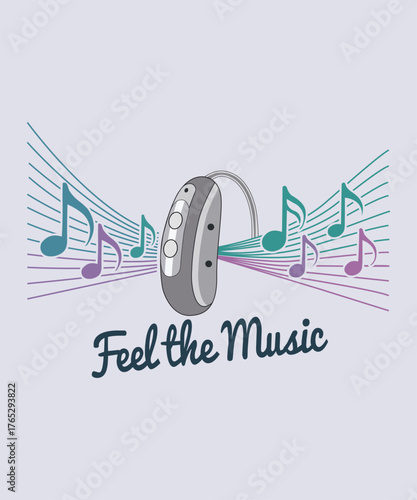 Hearing aid with musical notes representing improved sound and music appreciation