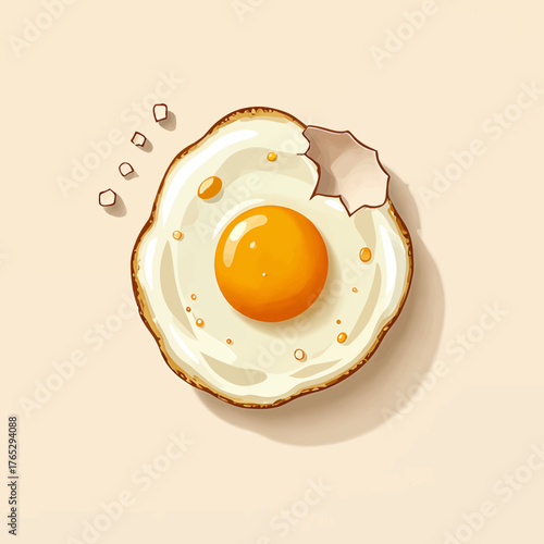 Fried egg cartoon illustration, simple breakfast food graphic, isolated on beige background