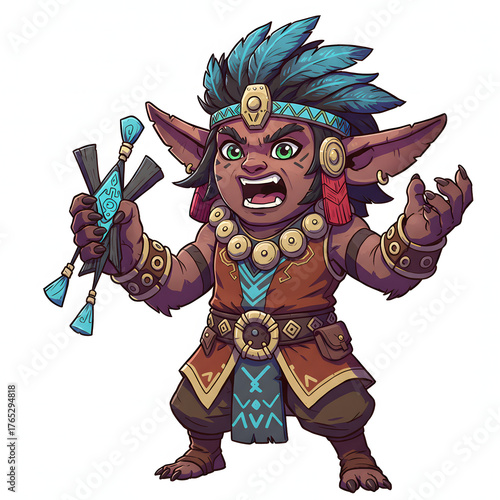 Fantasy character illustration with tribal headdress and accessories