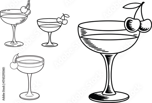 Elegant coupe glasses with cherries offer a sophisticated touch for cocktail recipes and bar decor