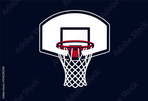 Minimal basketball hoop with net, white backboard design, isolated on dark background