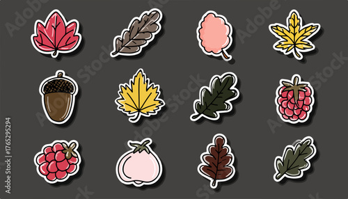 A charming collection of autumn leaves and berries, perfect for seasonal designs.