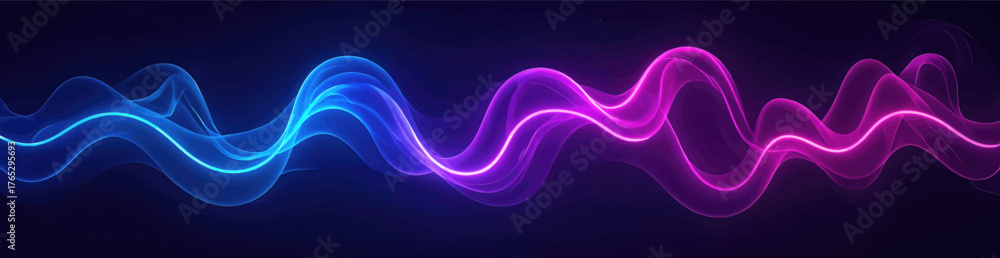 Fototapeta premium Neon wave background, glowing blue and purple abstract lines, digital art