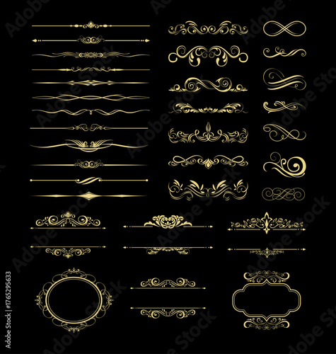 collection of elegant golden ornamental dividers and decorative borders