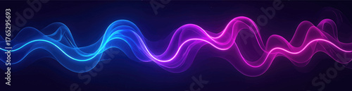 Neon wave background, glowing blue and purple abstract lines, digital art