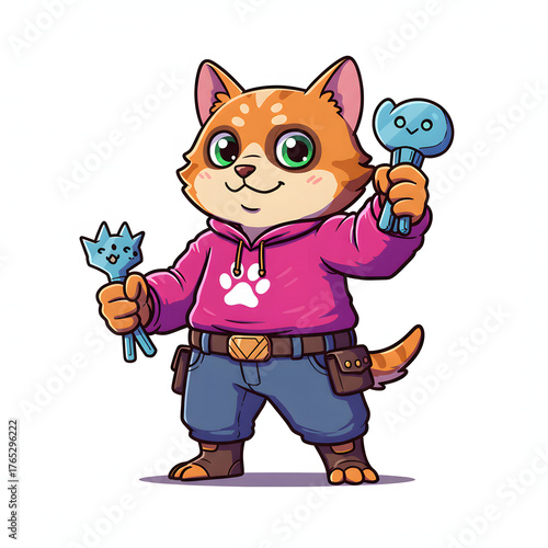 Cartoon cat character with tools vector illustration design element