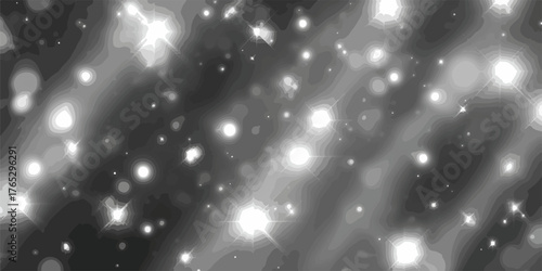 Abstract shimmering bokeh lights and starbursts create a magical and festive background.