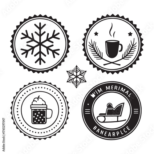 Minimal Winter Badges and Logo Set Silhouette Vector