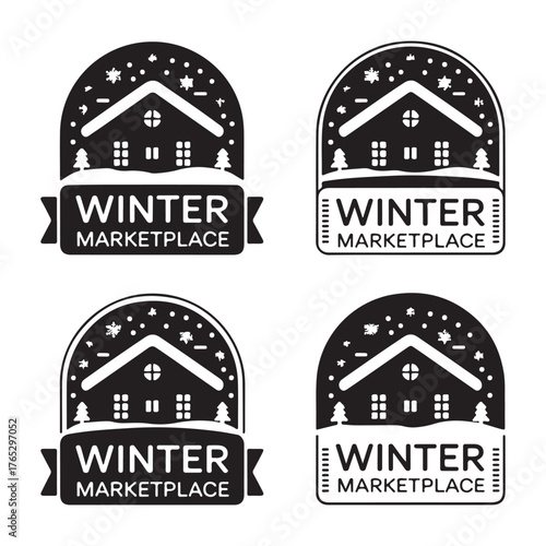 Minimal Winter Badges and Logo Set Silhouette Vector