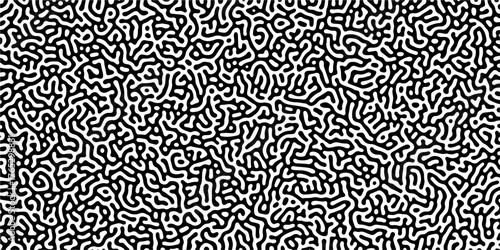 Abstract truing organic wallpaper Turing reaction diffusion monochrome seamless pattern with chaotic motion. Generative algorithm psychedelic background. Reaction-diffusion or truing pattern formation