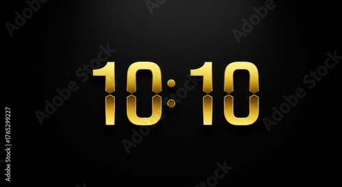 Shiny golden digital time display showing ten ten against a dark background