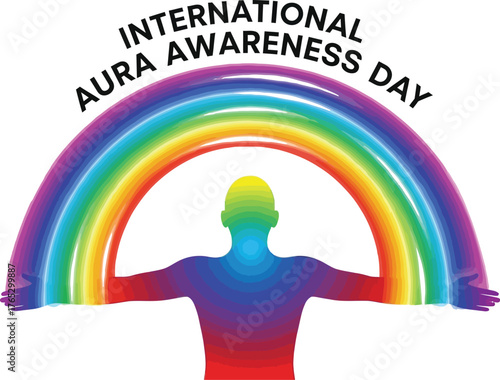 International aura awareness day with a rainbow and a human silhouette for poster or banner design