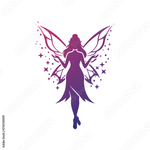 Fairy silhouette illustration with stars and wings fantasy concept