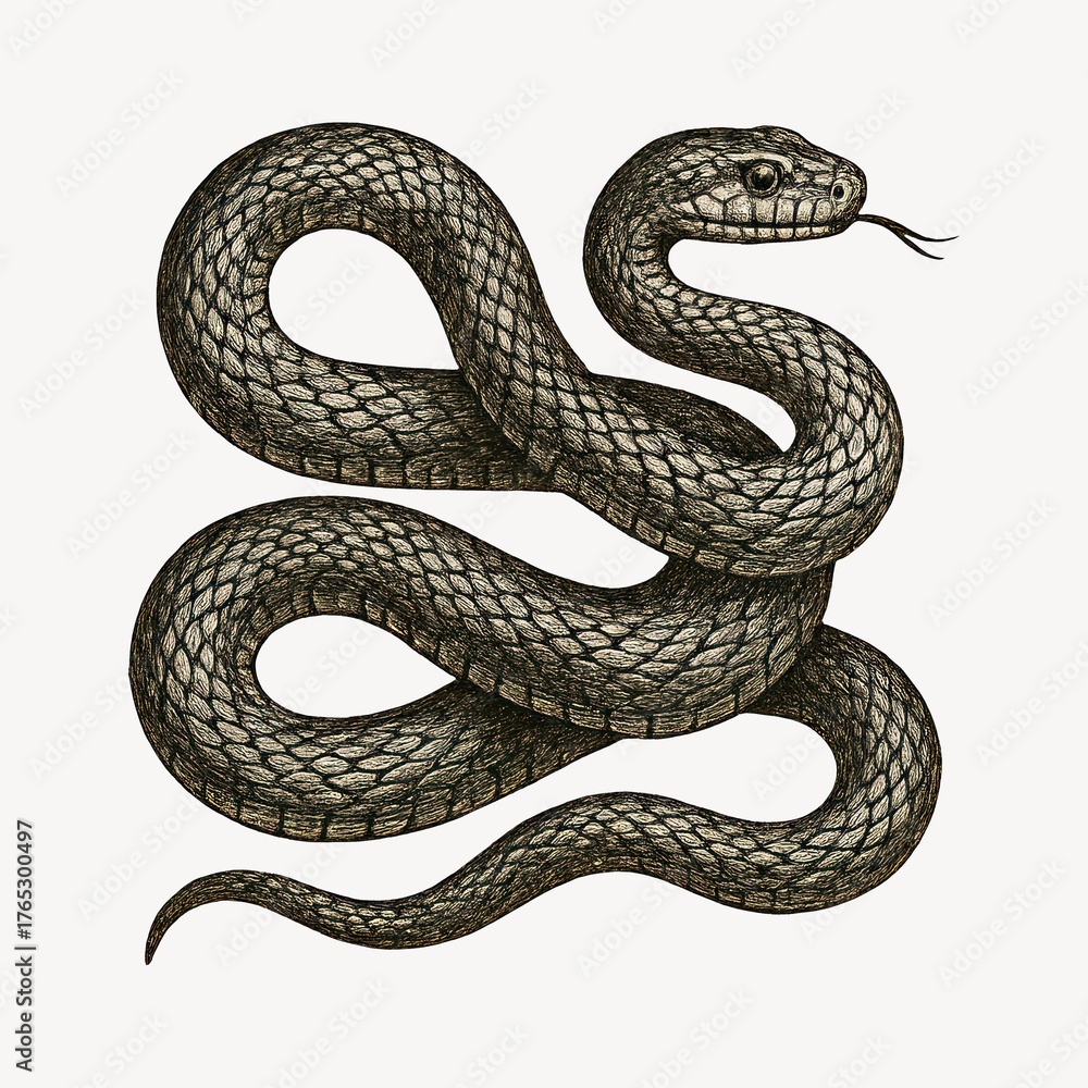 Fototapeta premium Intricate vintage snake illustration.