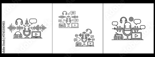 Podcast and audio recording illustration isolated on white background