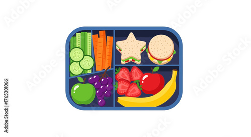 Healthy Kids Lunchbox Packed with Nutritious Food like Fruits, Vegetables, and Star-Shaped Sandwich for School or Picnic, Perfect for Nutrition Education