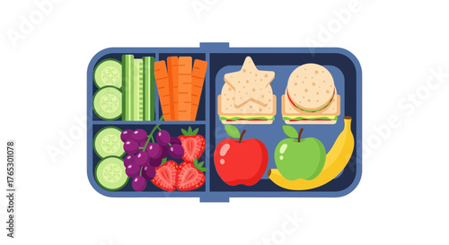 Healthy Lunchbox Delight with Fresh Fruits, Veggies, and Fun Star Sandwiches for Kids' Nutrition and Back to School Meal Prep Inspiration