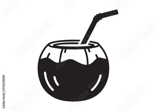 Coconut water drink icon, Coconut water drink silhouette vector