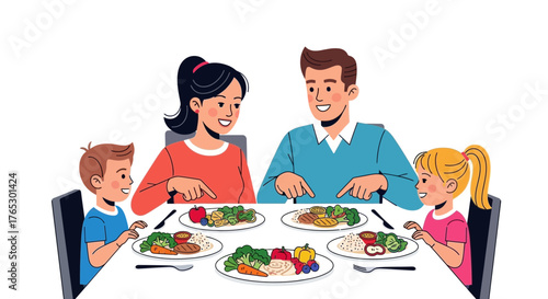 Happy family enjoys healthy meal together, promoting wellness and togetherness, perfect for lifestyle and nutrition marketing campaigns for family brands