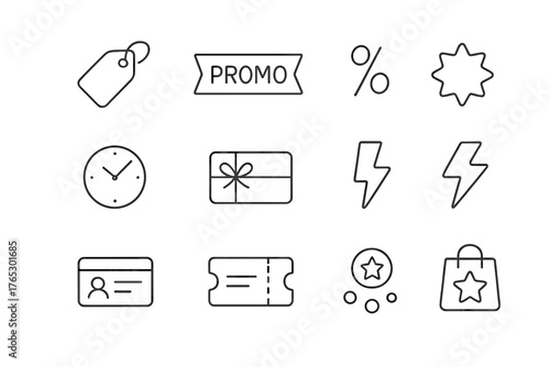Banner bonus icons shopping percentage icon grid arrow promotions vector playful fill